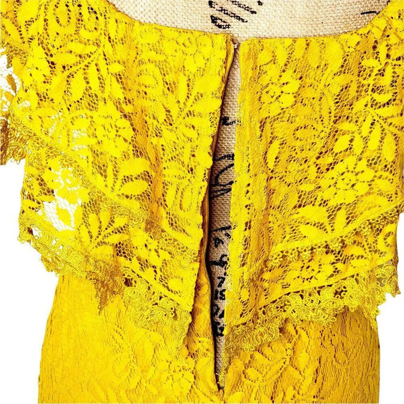 LULUS Women's Regular Lace Off The Shoulder Ruffle Maxi Dress Size Small Yellow - Picture 6 of 16